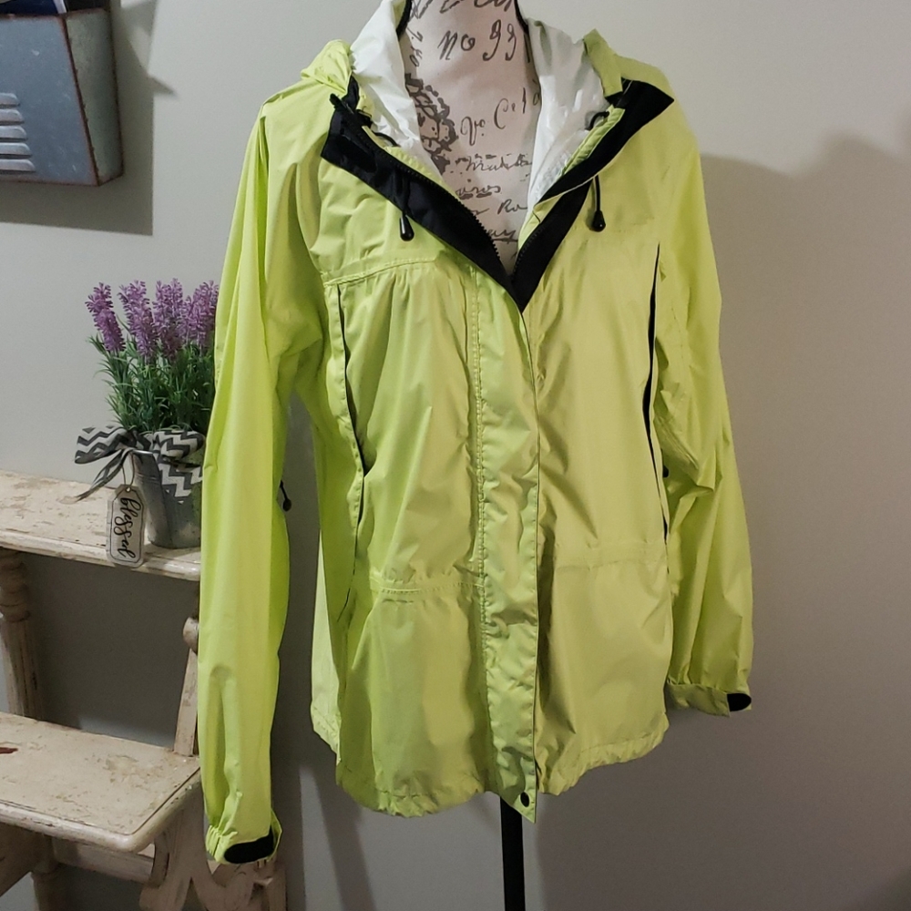 L.L. Bean Yellow Hooded Windbreaker bright visibility rain jacket xl
